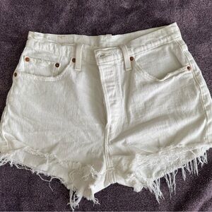 Levi's White Jean Shorts with Frayed Hem